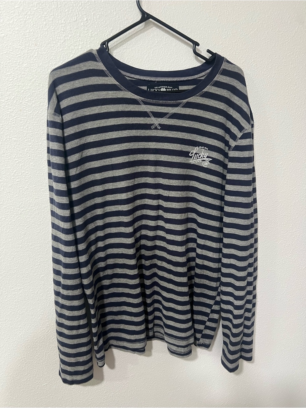 Lucky Brand Navy and Gray Striped Long Sleeve Tee